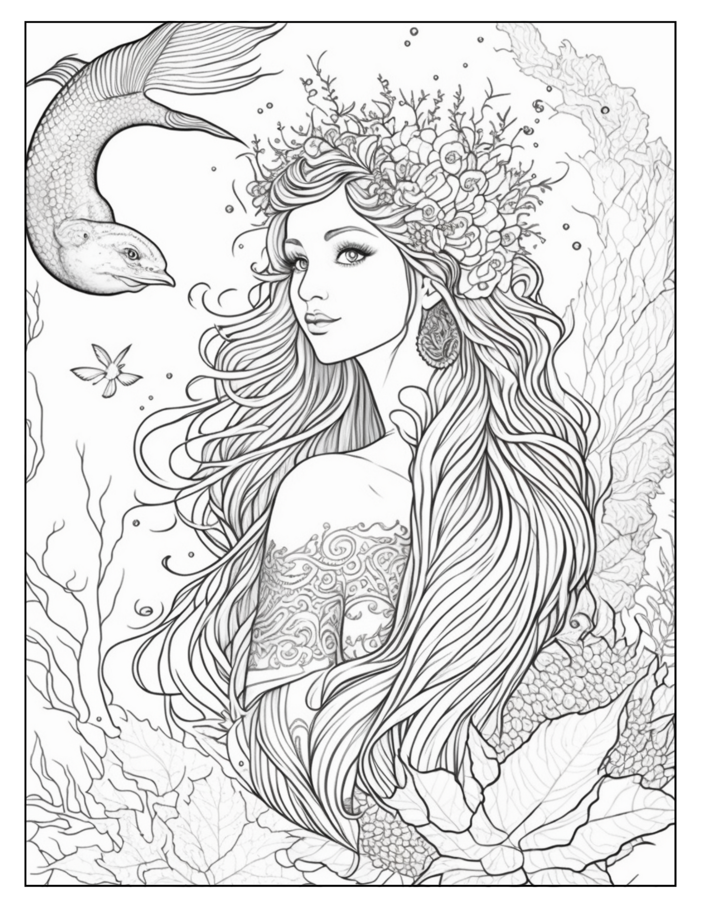 Mythical Mermaids Fantasy Coloring Book | Printable Mermaid Art Pages | Relaxing Adult Coloring Gift | Instant Download