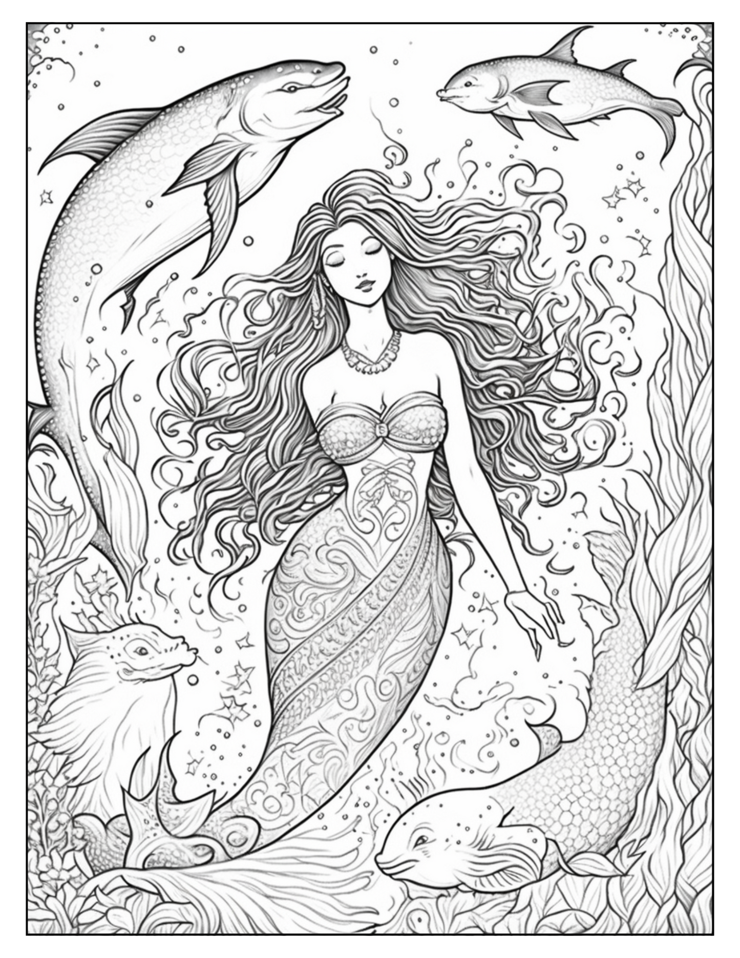 Mythical Mermaids Fantasy Coloring Book | Printable Mermaid Art Pages | Relaxing Adult Coloring Gift | Instant Download