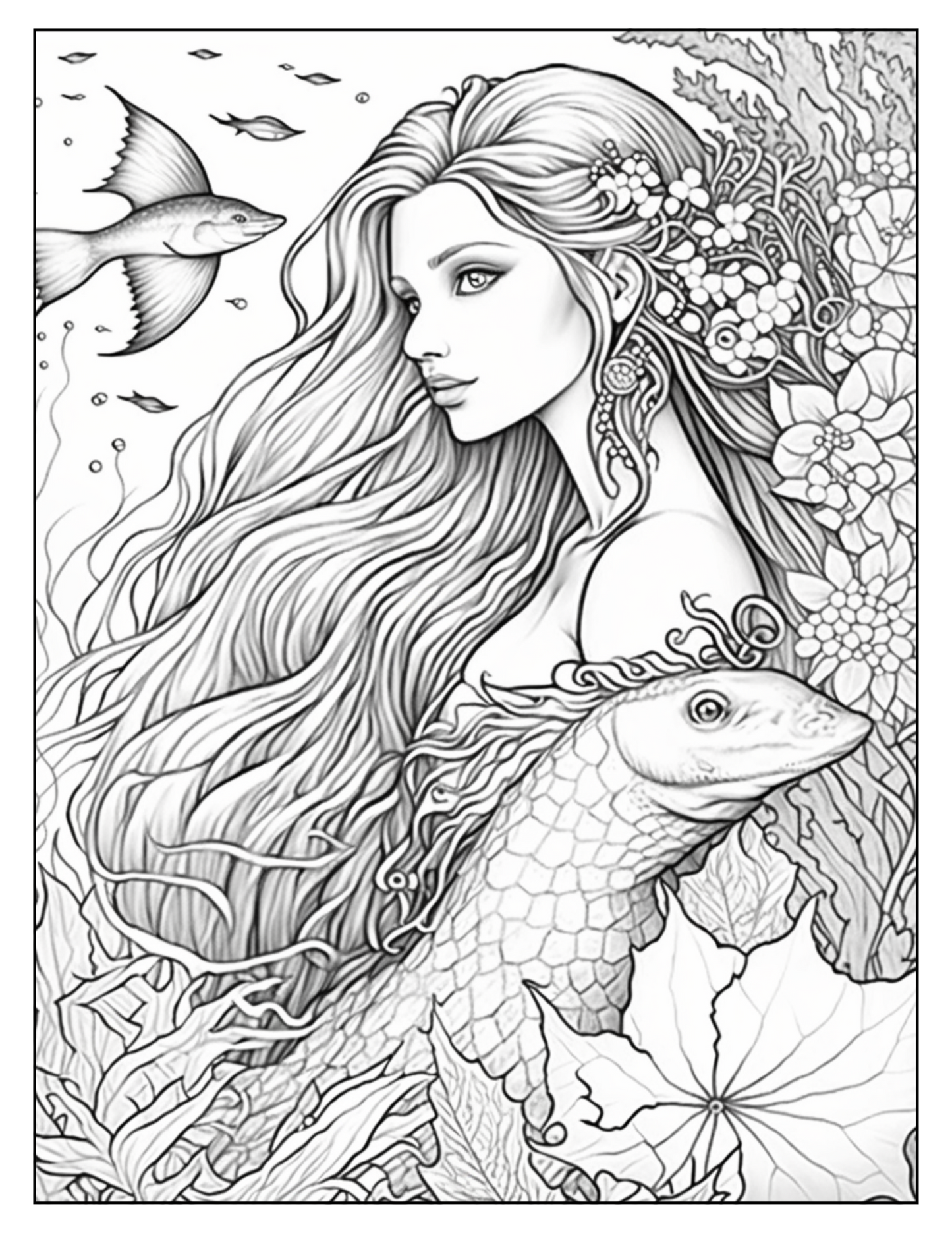 Mythical Mermaids Fantasy Coloring Book | Printable Mermaid Art Pages | Relaxing Adult Coloring Gift | Instant Download