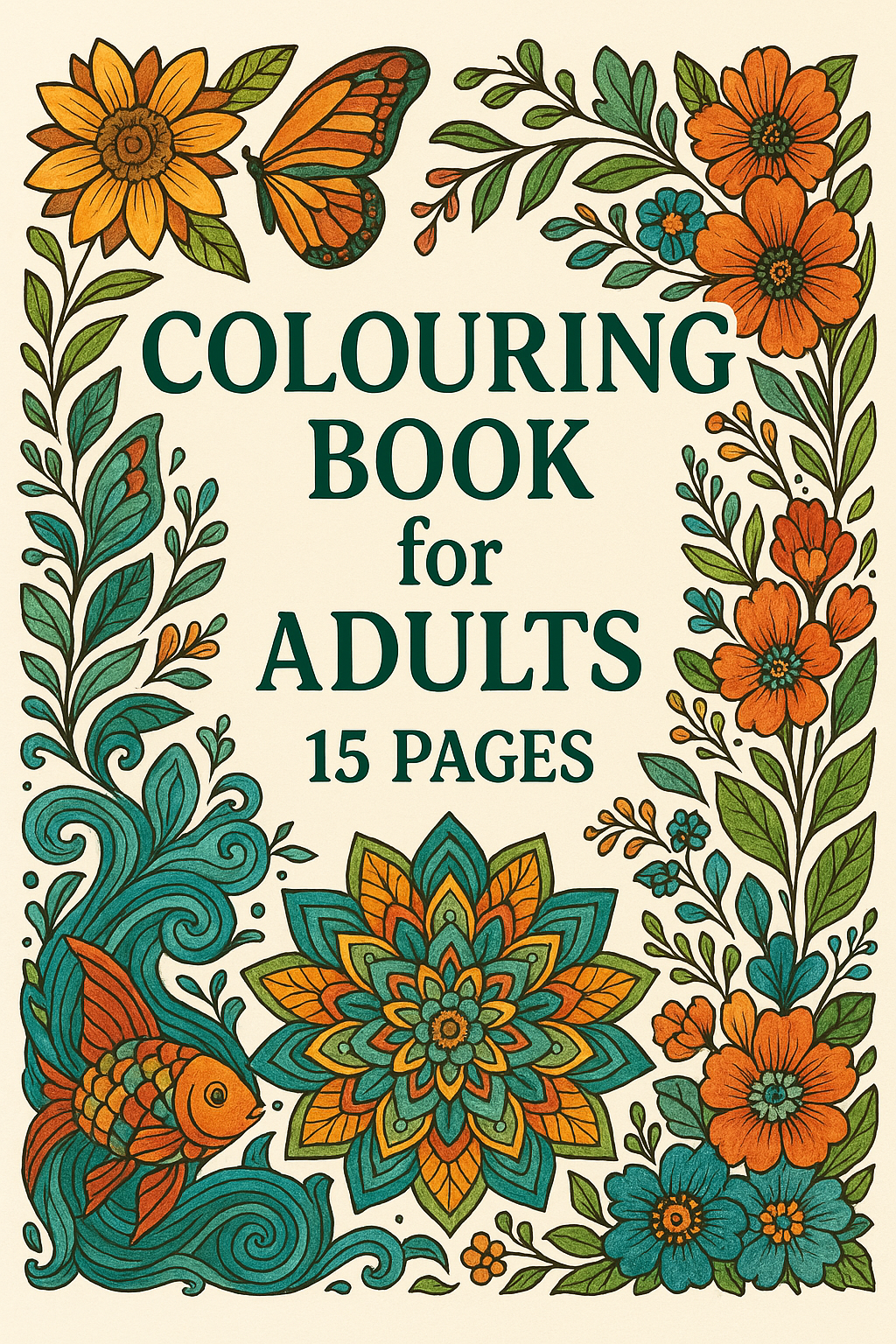Coloring Book for Adults - 15 Intricate Floral & Animal Pages | Printable PDF | Stress Relief Art Therapy | Instant Download