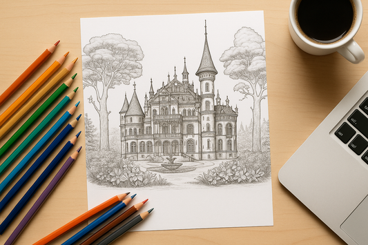 Castle Coloring Pages for Adults – Printable Fantasy Castle Coloring Book PDF – Intricate Architecture Designs – Relaxing Art Therapy