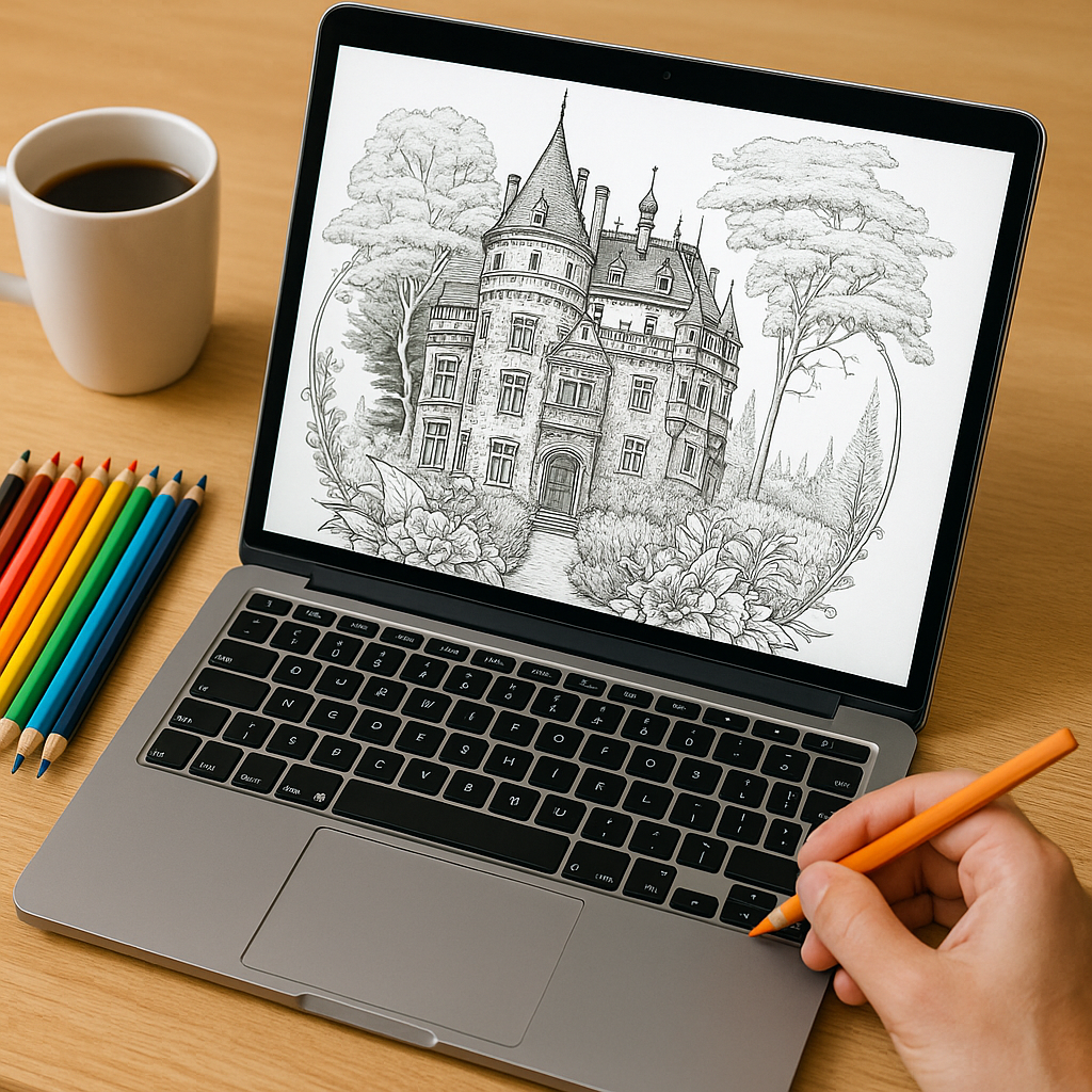 Castle Coloring Pages for Adults – Printable Fantasy Castle Coloring Book PDF – Intricate Architecture Designs – Relaxing Art Therapy