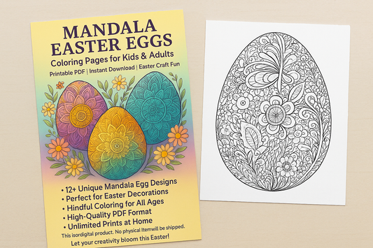 Printable Mandala Easter Eggs Coloring Pages – Digital Download for Kids & Adults – Easter Crafts Activity