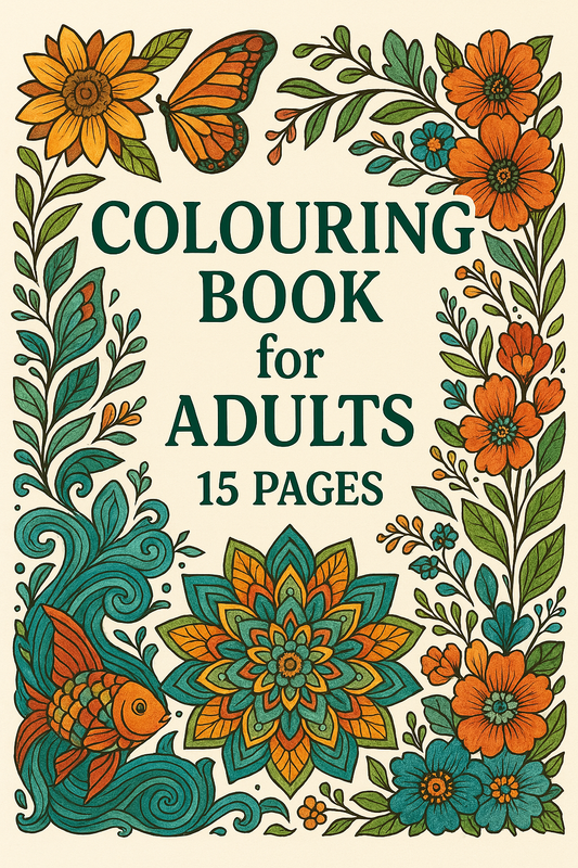 Coloring Book for Adults - 15 Intricate Floral & Animal Pages | Printable PDF | Stress Relief Art Therapy | Instant Download